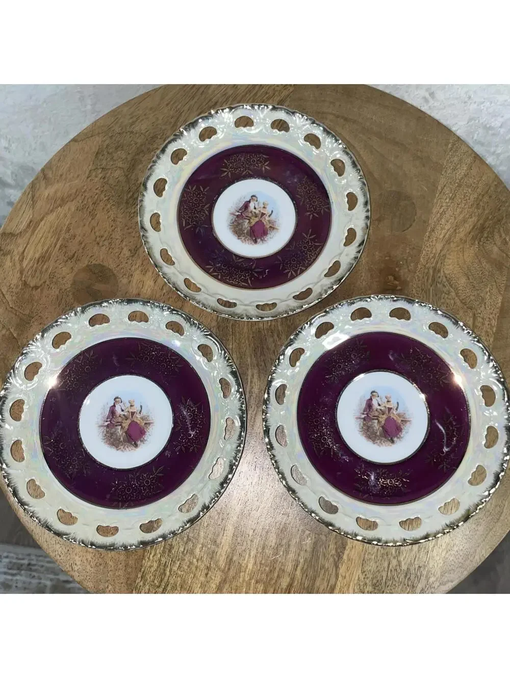 Vintage Cosmos Japan 4-piece 5” Porcelain Saucer & 7” Plate Victorian Gold Set
